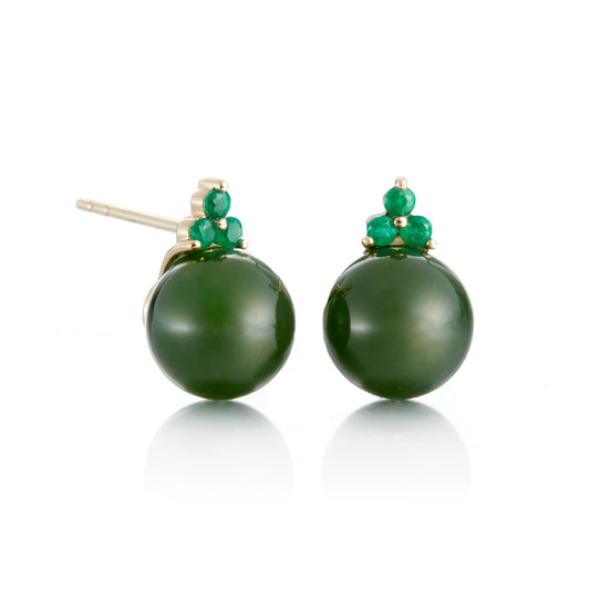 Madison Earrings in Green Nephrite Jade & Emeralds