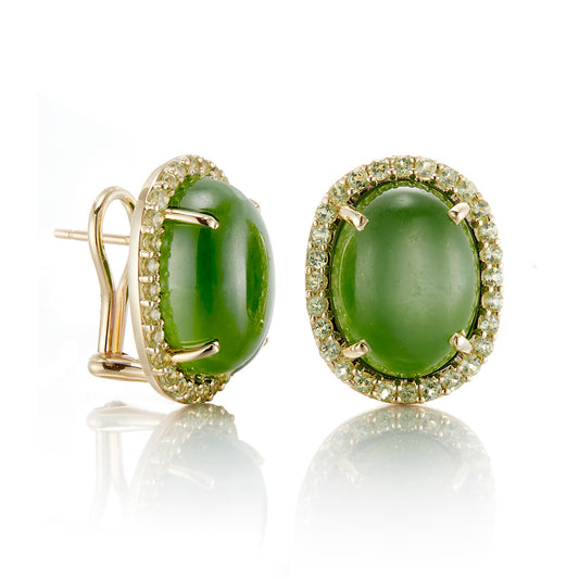 Greenwich Earrings with Nephrite Green Jade & Peridots