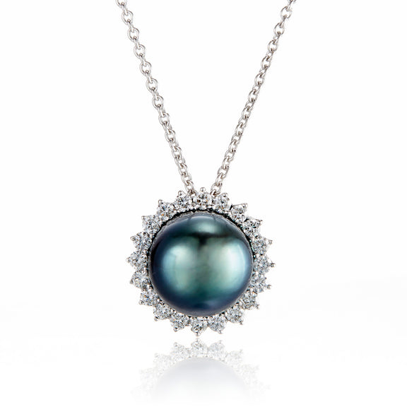 Gump's Signature Halo Necklace in Tahitian Pearl & Diamonds