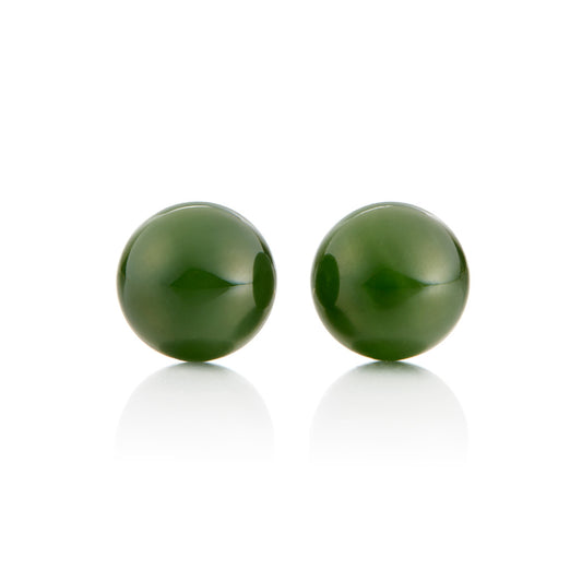 12mm Green Nephrite Jade Bead Earrings