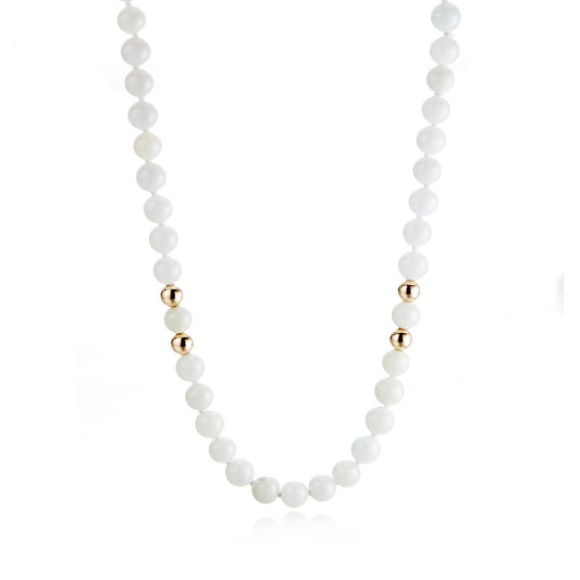 6mm White Jade & Gold Bead Station Rope Necklace