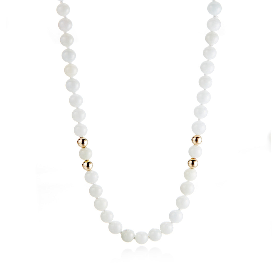 6mm White Jade & Gold Bead Station Rope Necklace