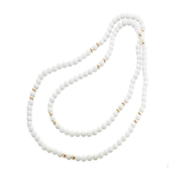 Gump's Signature 6mm White Jade & Gold Bead Station Rope Necklace