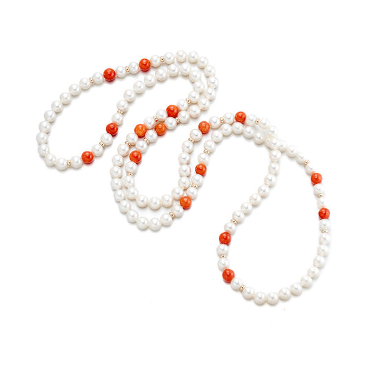 Gump's Signature 6mm Pearl & Red Jade Bead Station Rope Necklace