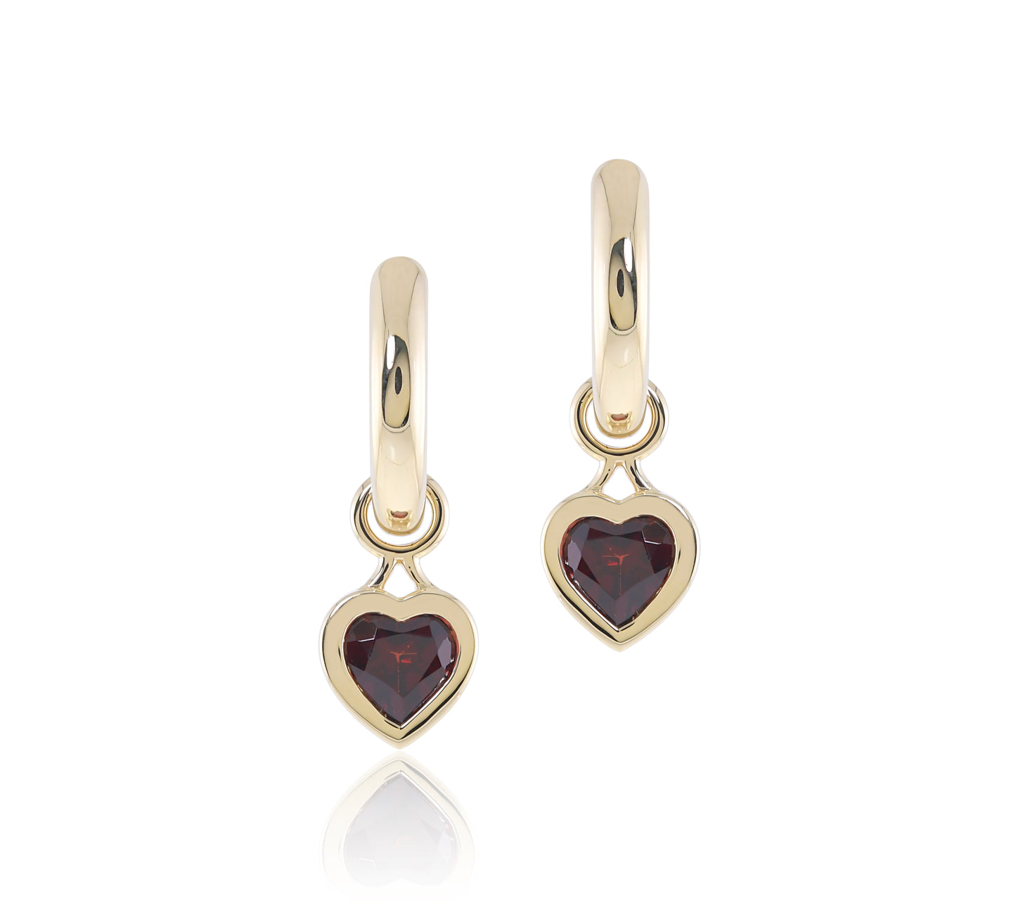 Garnet Heart Charm Hoop Earrings