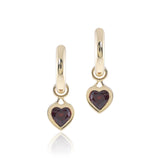Garnet Heart Charm Hoop Earrings