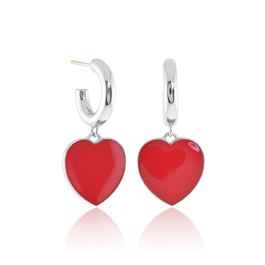 Gump's Signature Red Enamel & Silver Heart Charm Earrings