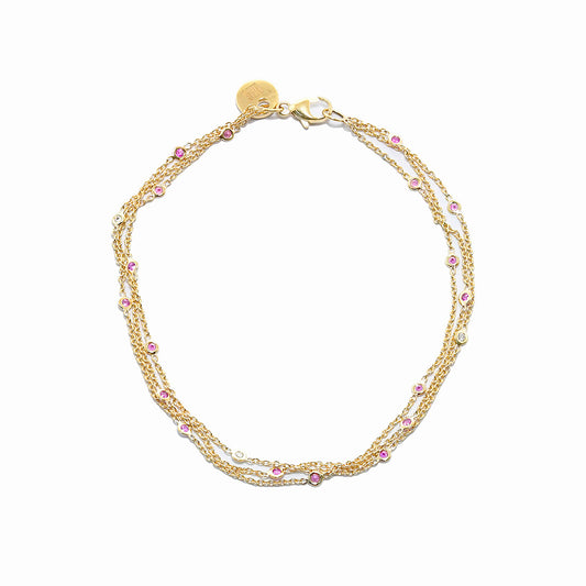 Triple Chain Bracelet in Pink Sapphires & Diamonds