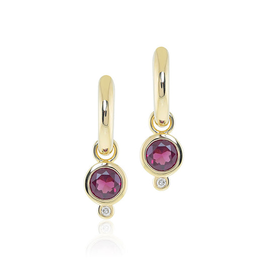 Garnet & Diamond Round Drop Earrings