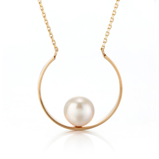 9mm White Akoya Pearl Hoop Necklace