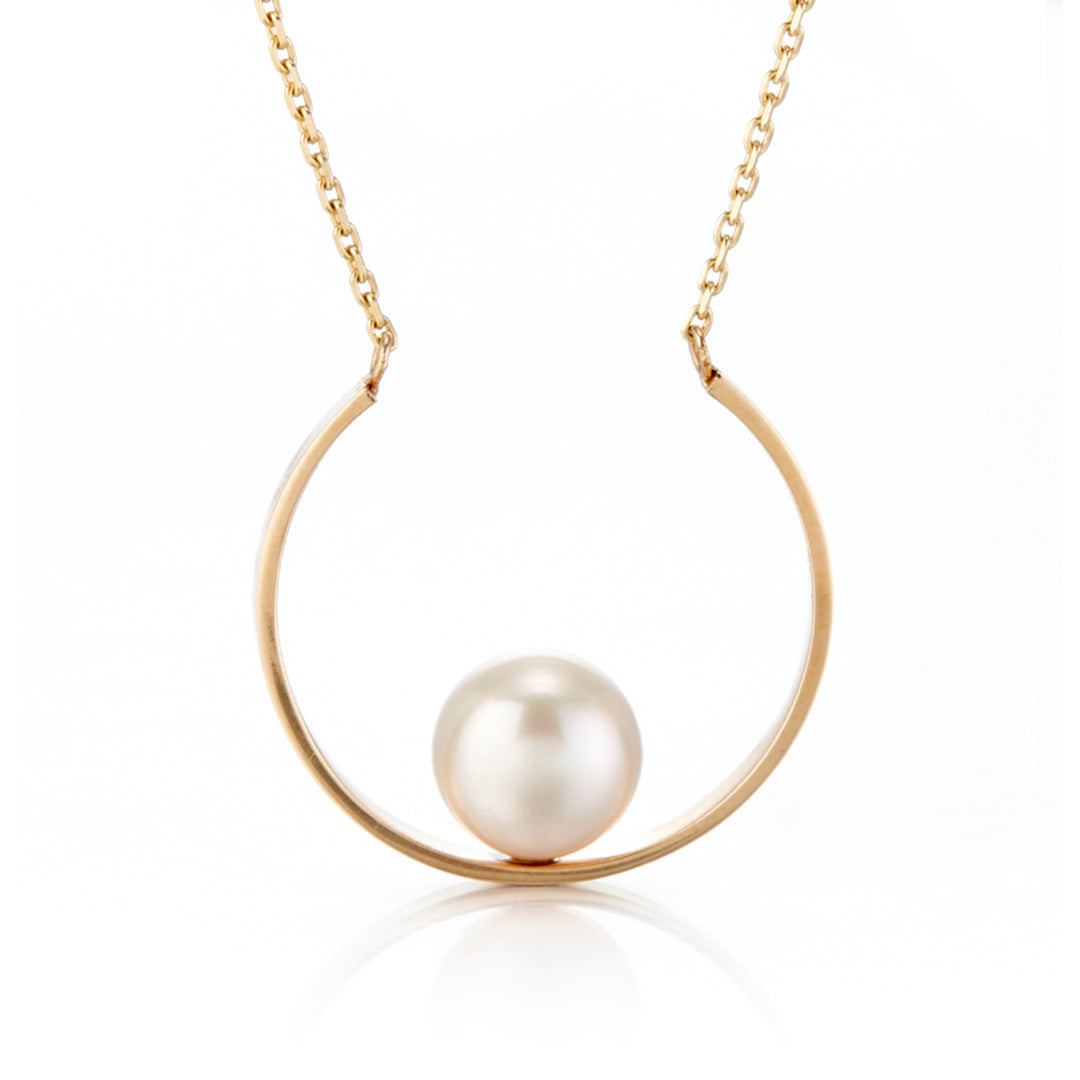 9mm White Akoya Pearl Hoop Necklace