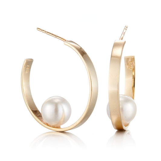 8mm White Akoya Pearl Hoop Earrings