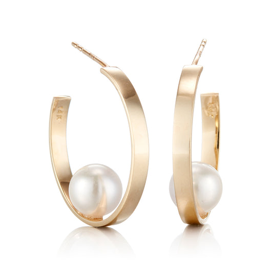 8mm White Akoya Pearl Hoop Earrings