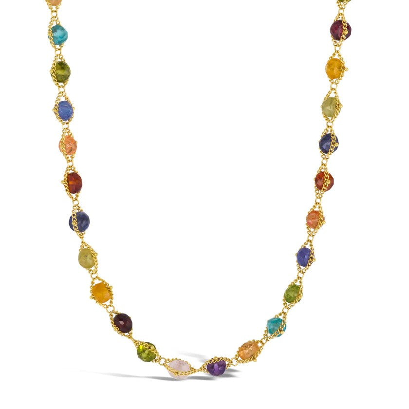 Multi-Colored Gemstone Woven Necklace