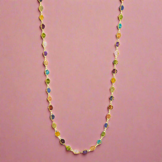 Multi-Colored Gemstone Woven Necklace