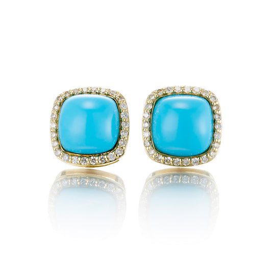 Square Turquoise & Diamond Earrings