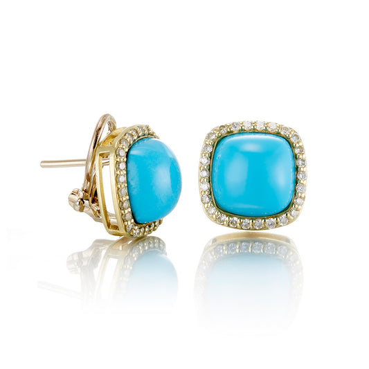 Square Turquoise & Diamond Earrings