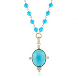 Turquoise Oval Pendant & Chain Necklace - 18"L