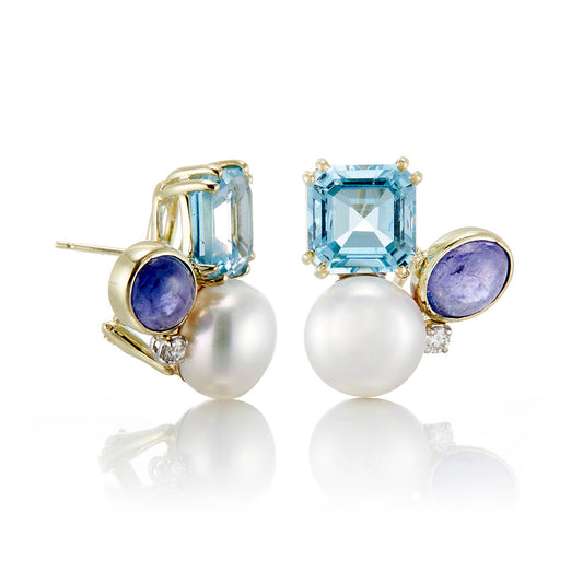 Pearl & Gemstone Cluster Earrings