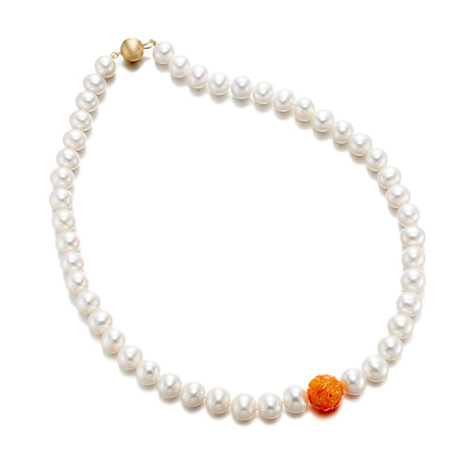 Gump's Signature 8.5mm Pearl & Orange Jade Dragon Ball Necklace