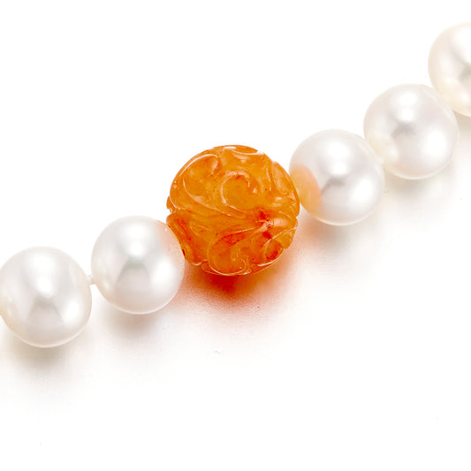 8.5mm Pearl & Orange Jade Dragon Ball Necklace