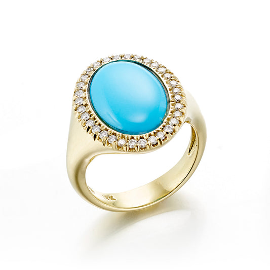 Oval Turquoise & Diamond Halo Ring