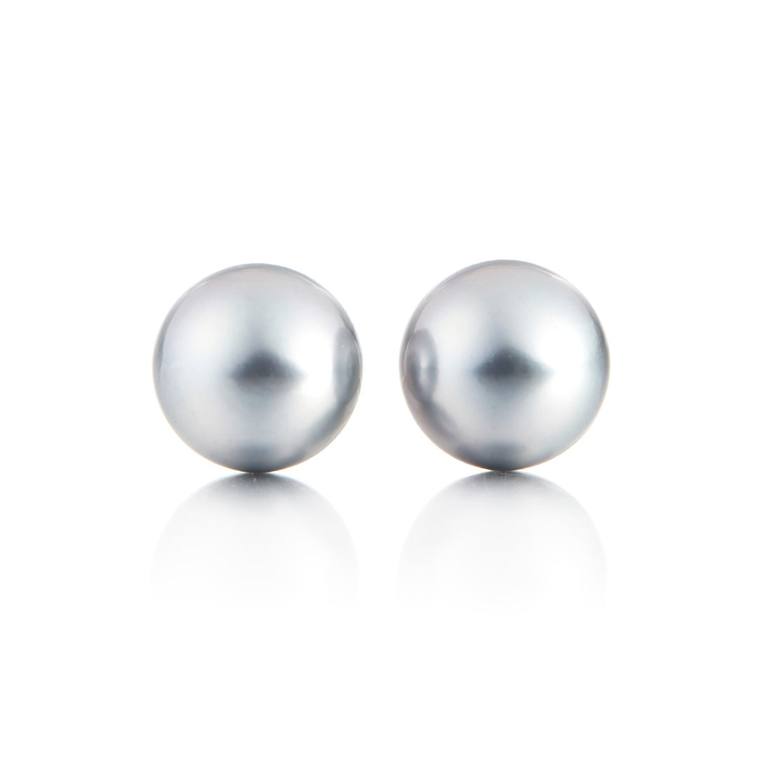 10mm Silver Tahitian Pearl Stud Earrings