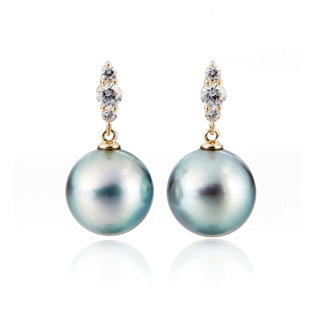 Gump's Signature Orion Earrings in Silver Tahitian Pearls & Diamonds