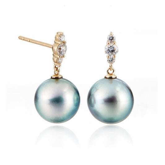 Orion Earrings in Silver Tahitian Pearls & Diamonds