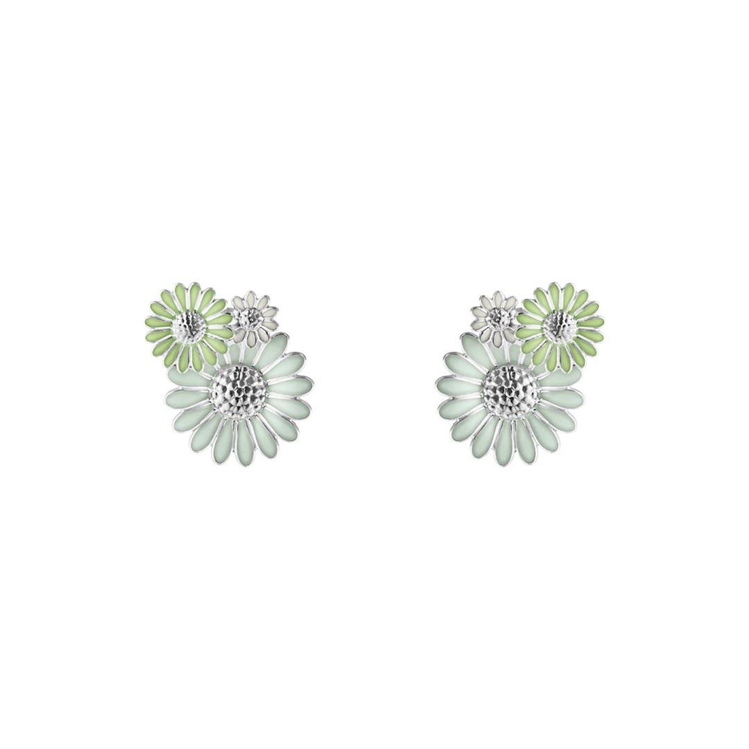 Georg Jensen Green Enamel Daisy Cluster Earrings