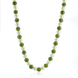5mm Green Jade Bead & White Pearl Rope Necklace