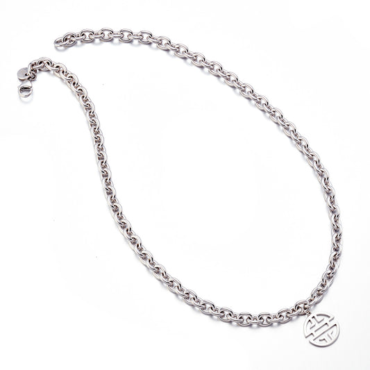 Gump's Signature Silver Chunky Link Necklace with Shou Pendant