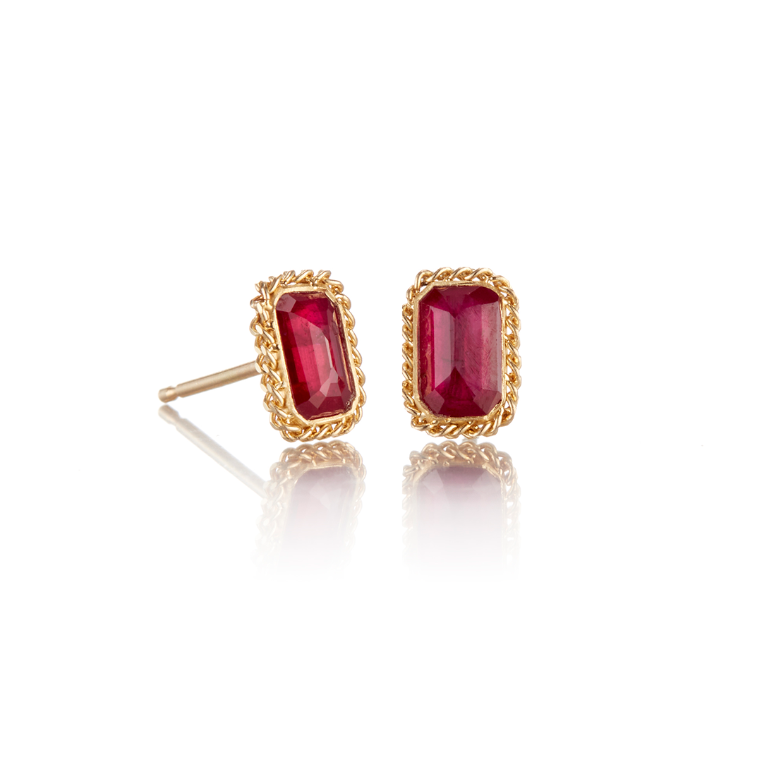 Rectangular Ruby Stud Earrings