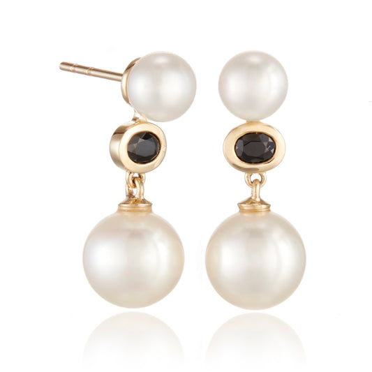 Odéon Drop Earrings in Pearls & Black Spinel