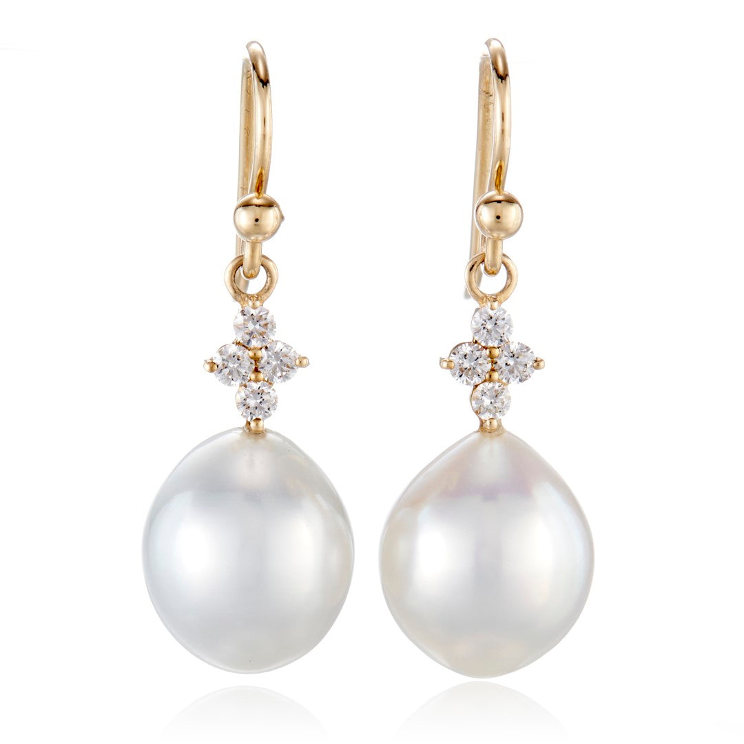 Gump's Signature Belgravia Drop Earrings in 10mm South Sea Pearls & Diamonds