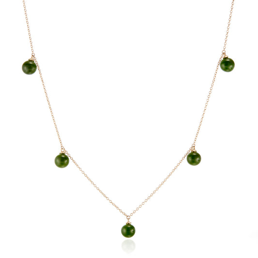 7mm Green Jade Bead Station Necklace