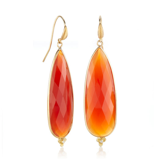 Faceted Carnelian Trillium Drop Earrings