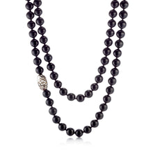 Gump's Signature 10mm Black Jade Rope Necklace with Camellia Ojime