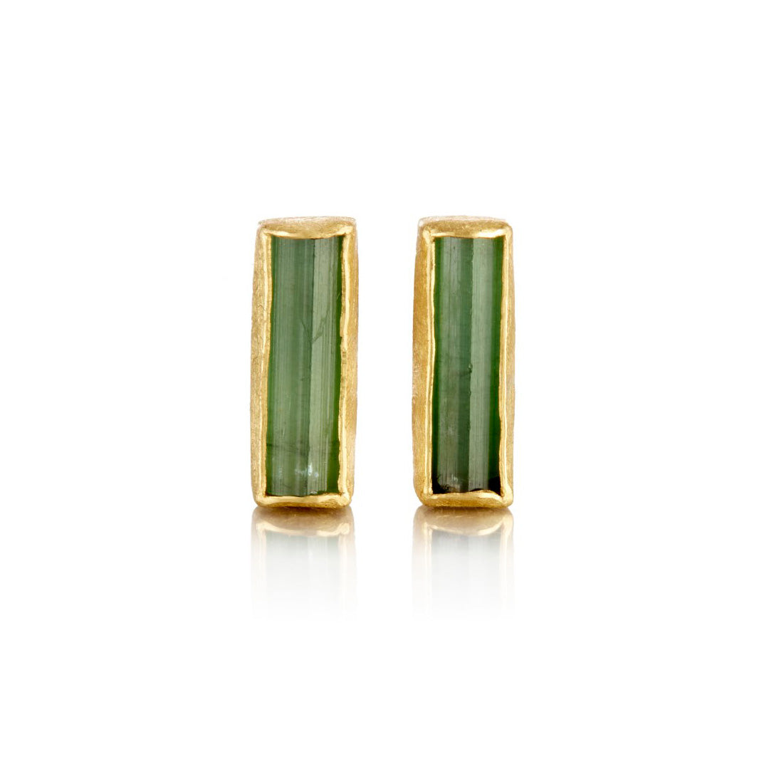 Petra Class Rough Green Tourmaline Rectangular Earrings