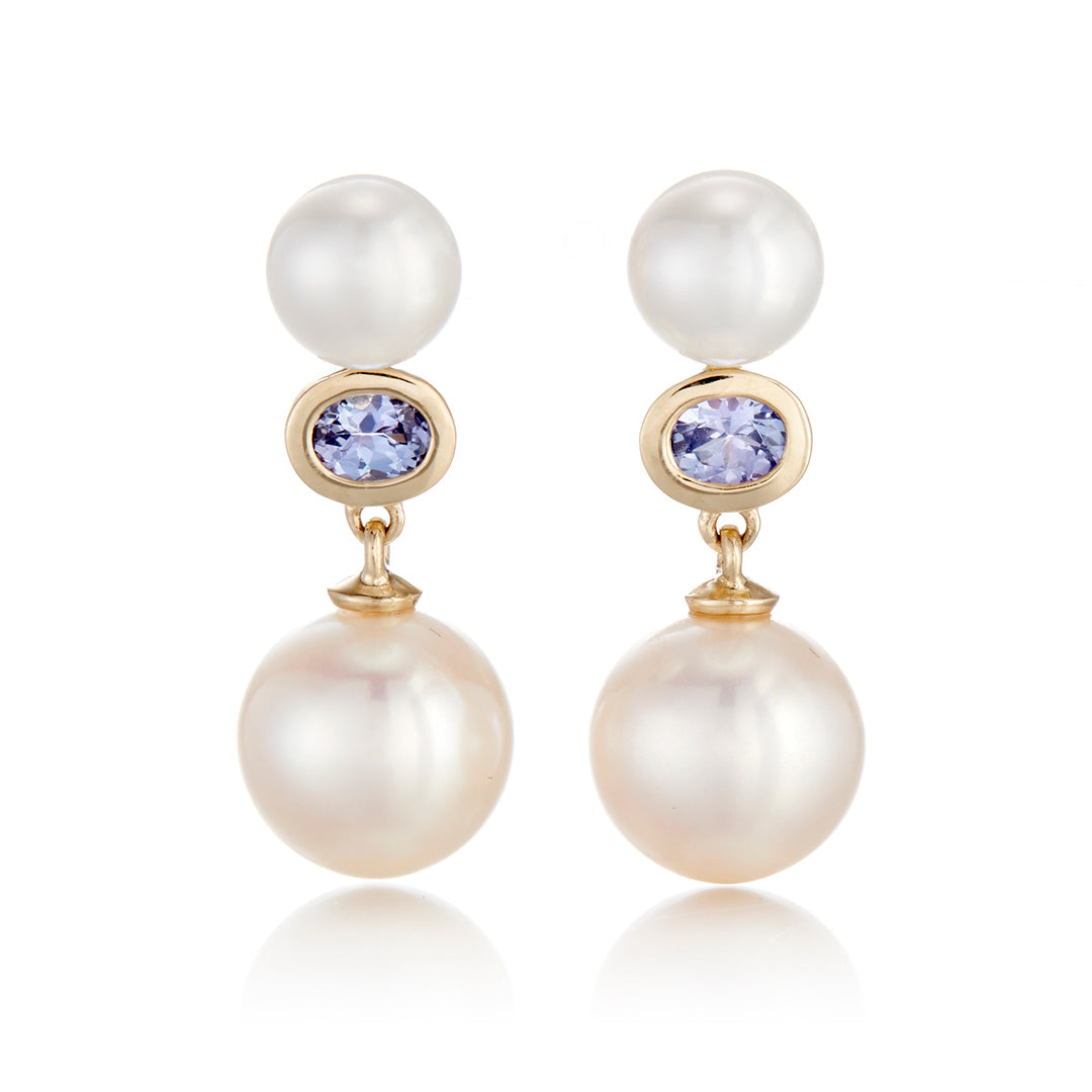 Gump's Signature Odéon Drop Earrings in Pearls & Tanzanite