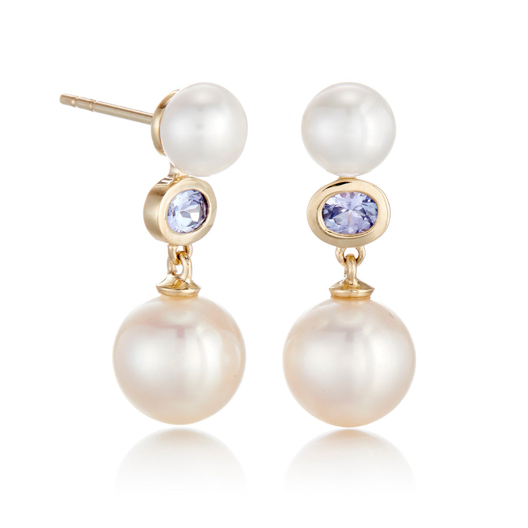 Odéon Drop Earrings in Pearls & Tanzanite