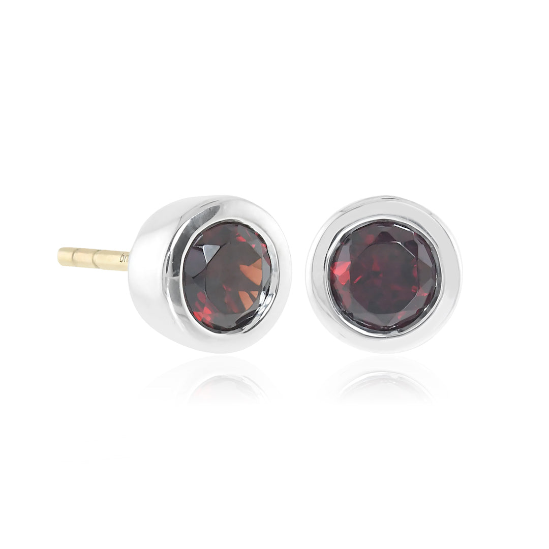 Silver Mini Dot Earrings in Garnet