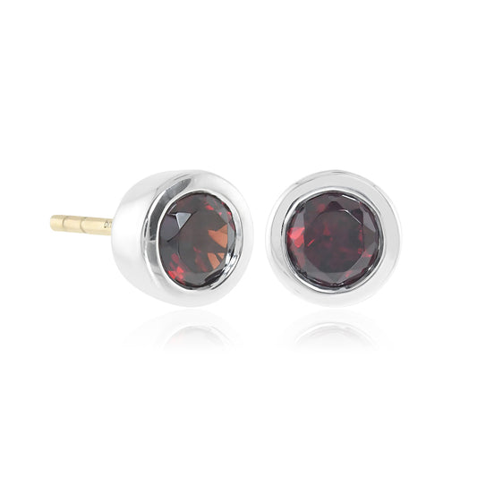 Silver Mini Dot Earrings in Garnet