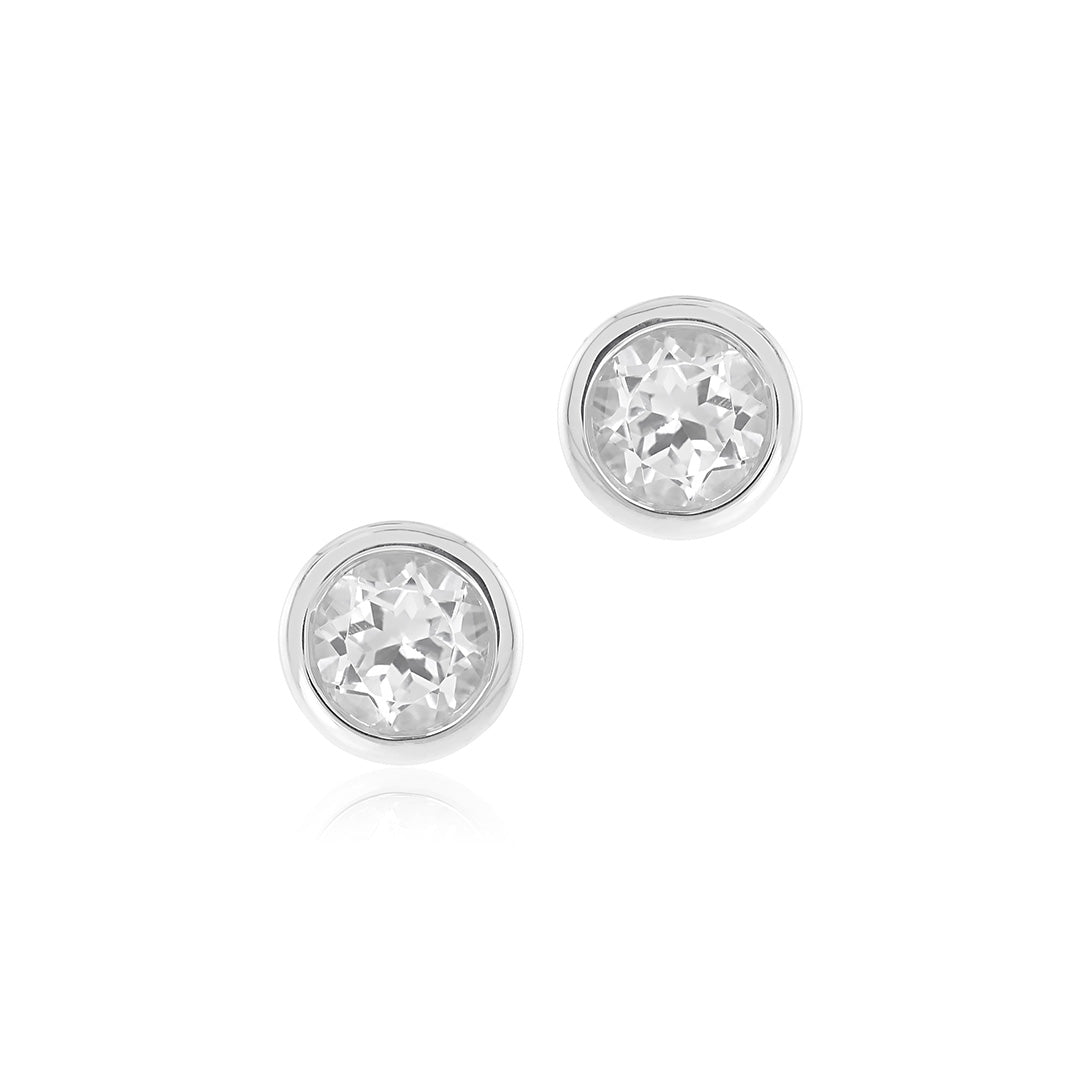 Silver Mini Dot Earrings in White Topaz