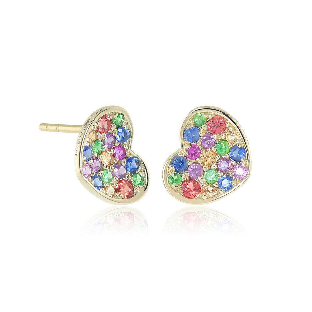 Rainbow Sapphire Heart Earrings