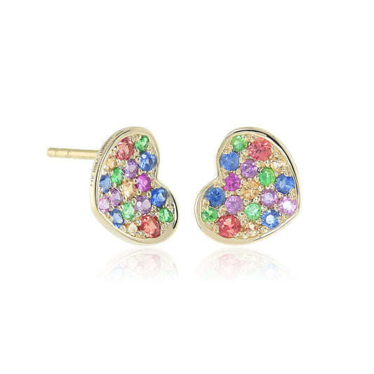 Rainbow Sapphire Heart Earrings