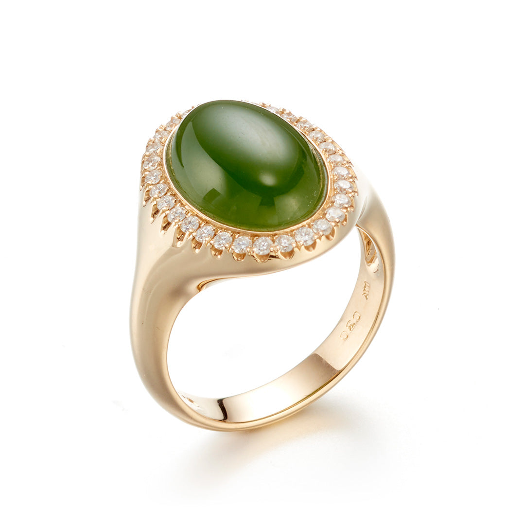 Gump's Signature Halo Ring in Green Nephrite Jade & Diamonds