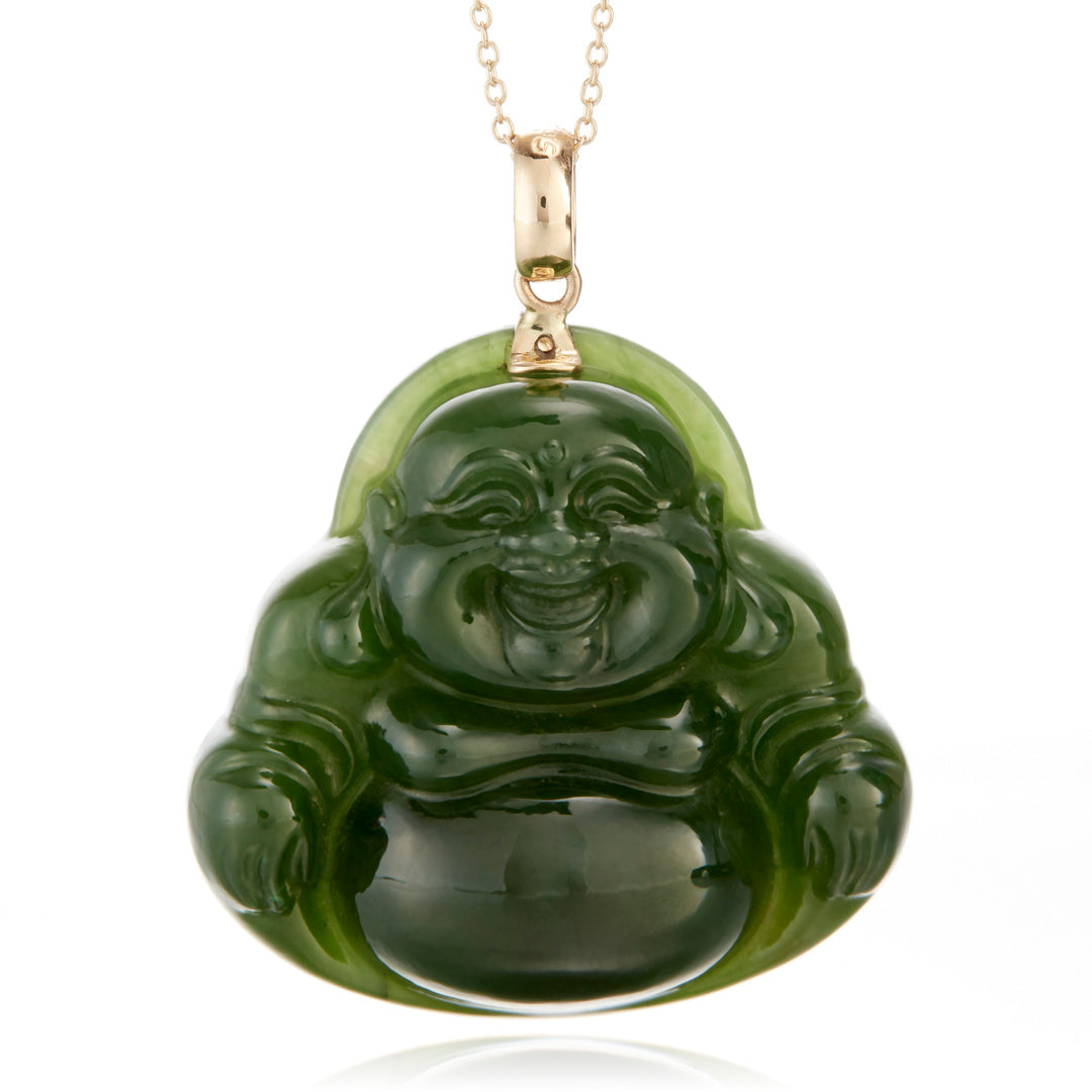 Gump's Signature Green Nephrite Jade Carved Buddha Pendant