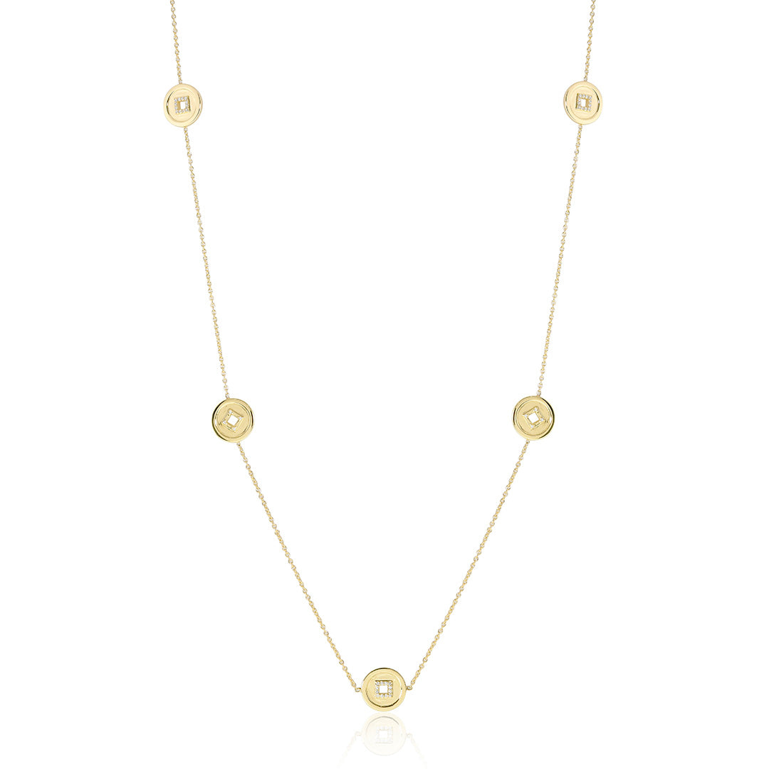 Lucky Coin & Diamond Station Necklace