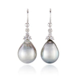 Gump's Signature Madison Drop Earrings in Baroque Silver Tahitian Pearls & Diamonds